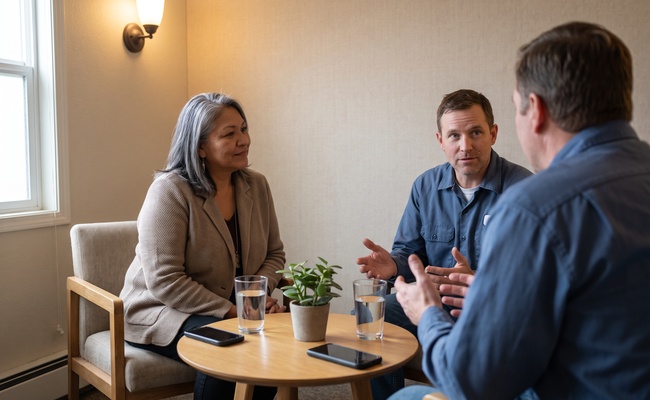 An adult discusses urgent housing and utility questions with a qualified counselor.