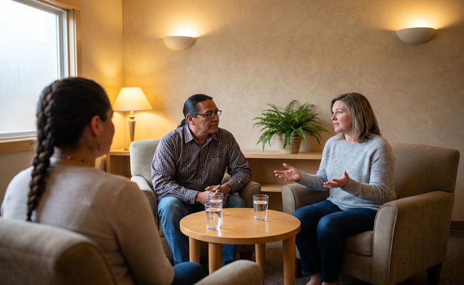 A person adult discusses federal student loan default questions with a qualified counselor.