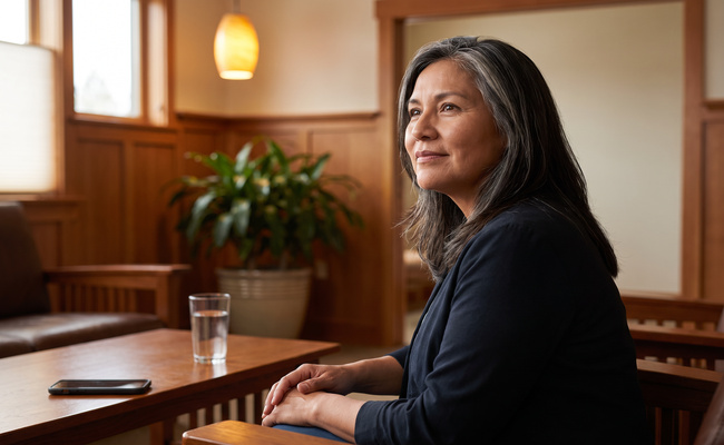 An adult borrower listens carefully during a student loan servicing conversation.