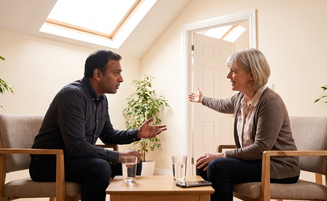 Two adults discuss questions to ask before applying for student loan deferment or forbearance.