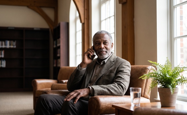 An adult borrower listens for confirmation after completing a student loan rehabilitation agreement.