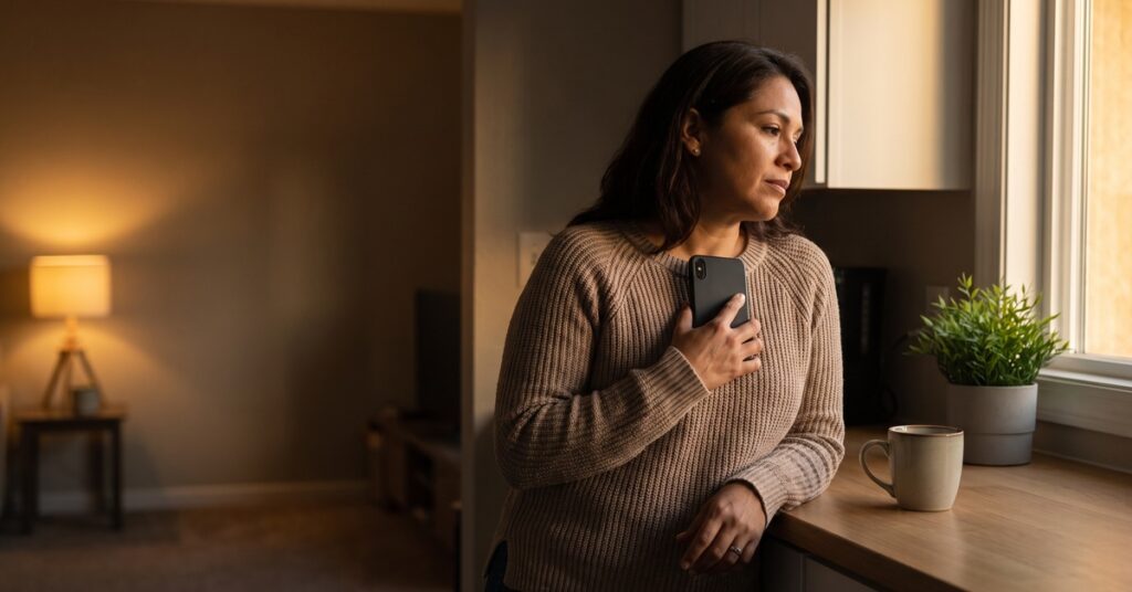 An adult borrower pauses before deciding whether federal student loan consolidation fits her situation.