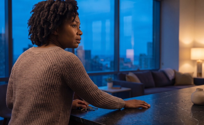 An adult borrower pauses at home after receiving a suspicious student loan relief offer.