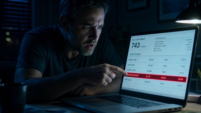 Consumer discovering a mysterious old zombie debt entry re-aged on a credit report