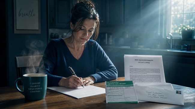 Woman writing a debt validation letter to challenge a zombie debt collector