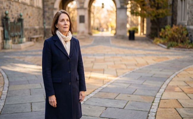 An adult taxpayer weighs return history and timing in a sunlit courtyard.