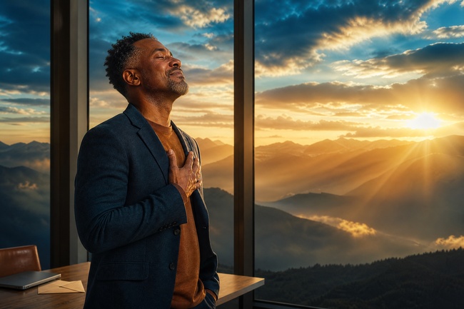 Relieved man at sunrise after resolving his charged-off account and collection account