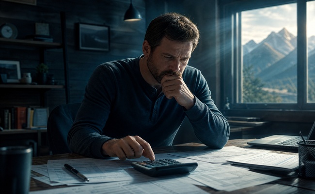 Person at desk calculating the 1099-C tax impact of forgiven debt after settlement
