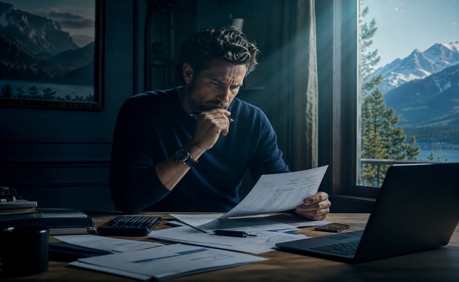 A person carefully reviewing financial documents and evaluating whether a debt management plan is the right choice.