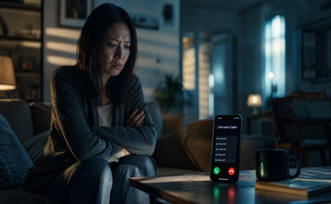 Woman ignoring persistent phone calls from debt collectors