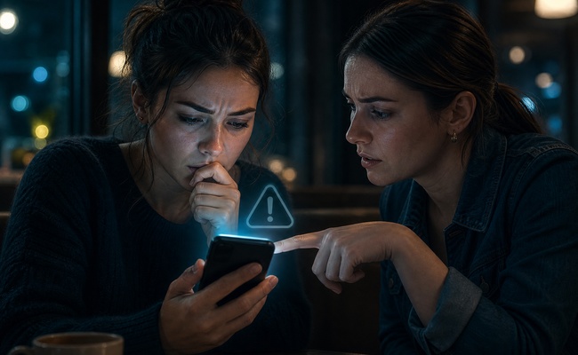 Person comparing a suspicious collection message with scam warning notes on a laptop