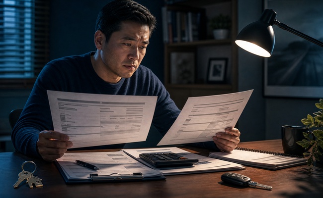 Consumer comparing refinance terms, total repayment costs, and monthly payment changes