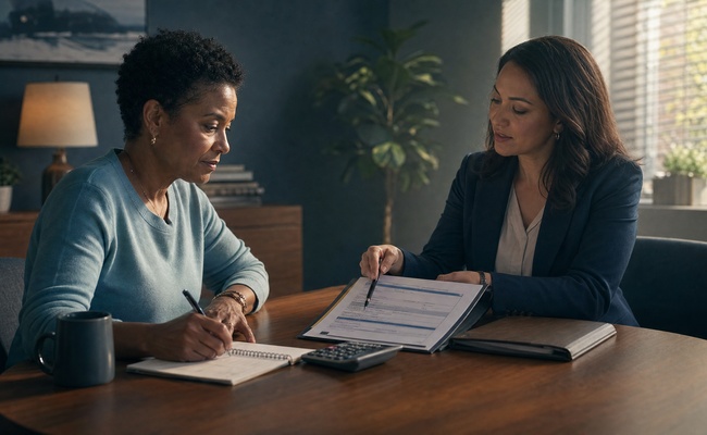 Consumer discussing a written hardship payment arrangement with a financial counselor