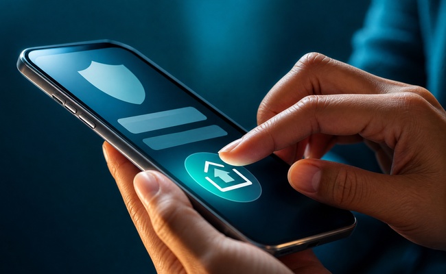 A hand prepares a secure digital upload for a creditor assistance request on a smartphone