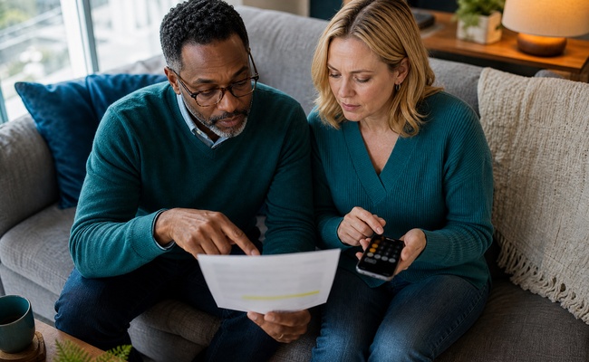 A couple reviews a written creditor response together and compares it with their payment plan