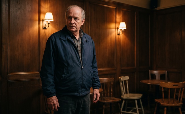 An older veteran stands in a wood-paneled club room in the evening, weighing the narrow exceptions that reach benefits otherwise shielded from every private creditor.