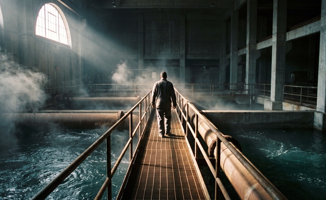 A lone worker on an industrial catwalk, illustrating how quietly a creditor can take money from a joint account without notice.