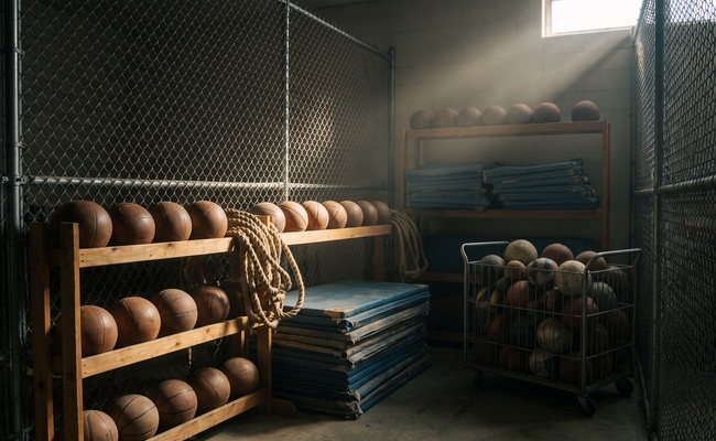 A locked equipment cage holding stored gear, echoing the proof a co-owner needs when creditors take money from a joint account.