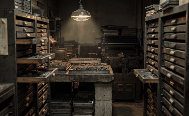 Trays of metal type in a silent composing room, the way three kinds of paper in a post judgment discovery request must be told apart.