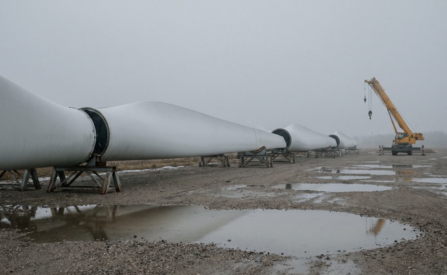 Enormous turbine blades laid out on trestles, the scale of consequences that follow an ignored post judgment discovery request.