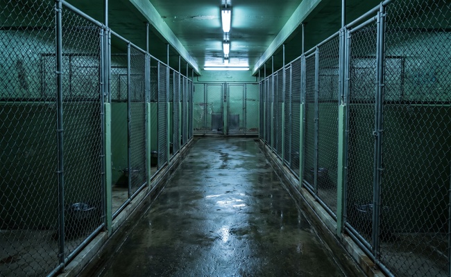 An empty municipal pound kennel corridor lit from one end, the narrowing window a reader faces when deciding how quickly to challenge an incorrect judgment.